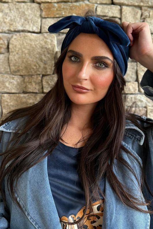 Nora Stretch Velour Headband Navy